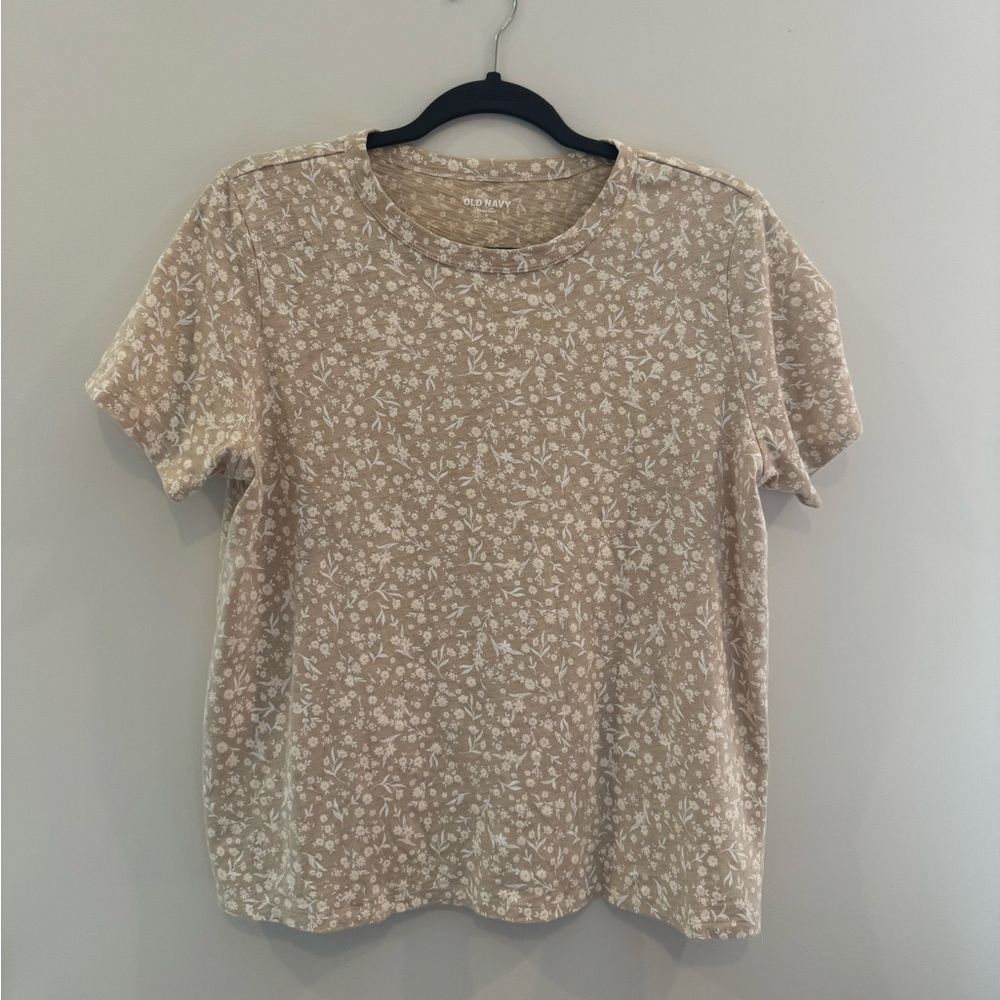 Old Navy Tan White Floral Short Sleeve T-shirt